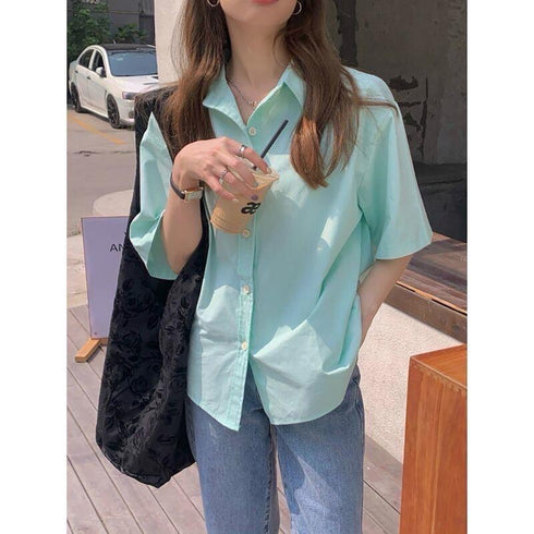 WANWAN Collar Down Short Sleeves Shirts